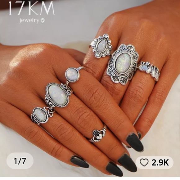 17k Jewelry - 🔴25%off Boho vintage opal 7 pc ring set (1)